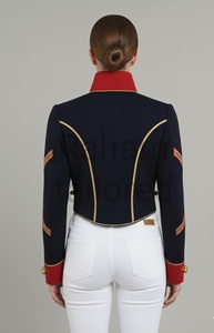 Blue Double Breasted Shirt <b>Jacket</b> <b>Mandarin</b> <b>Collar</b> Gold Buttons Formal Winter Wear Regular Fit Polyester Material - Product Image 6
