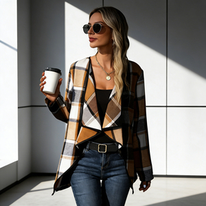 Oferta en Temu: Abrigo informal para mujer, cárdigan abierto por delante, corte holgado, manga larga, ropa de abrigo de moda para otoño e invierno, ideal para uso diario. - Product Image 2