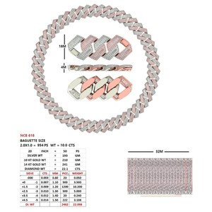Collier chaîne cubaine bicolore en or rose et blanc 14K 18K avec diamants de laboratoire taille baguette et ronds, fermoir boîte, style hip-hop, bijoux fins - Product Image 2