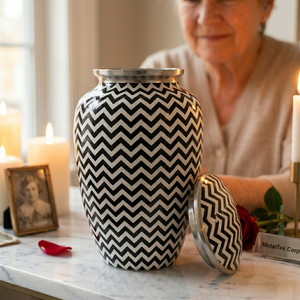 Hot Selling New Unique Black White Chevron Design Adult Cremation Urn Memorial <b>Keepsake</b> <b>Ashes</b> Funeral Decorative Jars Metal Urns - Product Image 5