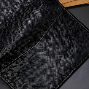 Saffiano Pattern Black Leather <b>Card</b> Holder Diagonal Slot Vertical Pocket <b>Wallet</b> For Men Premium Luxury High Quality Slim Case - Product Image 3
