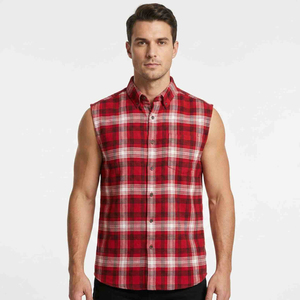 Chemise sans manches à carreaux en flanelle pour homme, rouge, noir, blanc, col boutonné, décontractée, respirante, en coton, haut à carreaux - Product Image 2