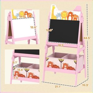 Double-Sided Easel with Whiteboard and Chalkboard Pink Storage Boxes-for Home or Classroom Use - Product Image 3
