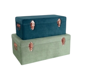 New Style Metal Storage Trunk <b>Box</b> Lidded Rectangle Medium Capacity Stackable Home Organization Teal Color Trunk <b>Box</b> - Product Image 2
