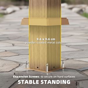 Pérgola Marrón con 10 x 10 Paneles de Celosía, Luces LED Solares, Techo Metálico y Canaletas de Drenaje, Gazebo para Patio Exterior y Refugio - Product Image 6