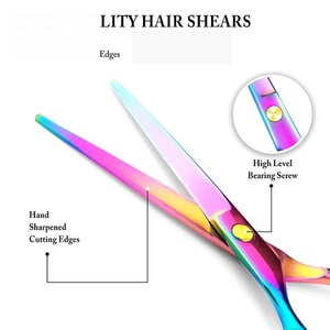 Ciseaux de coiffure professionnels en acier inoxydable 4Cr13, pointe aiguisée, manche long en céramique, pour droitiers, finition arc-en-ciel - Product Image 5