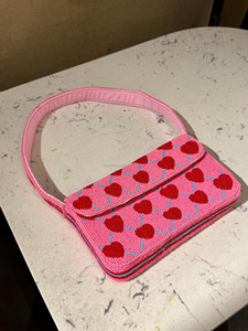 Heart Stud Geometric Pattern Lady Autumn Single <b>Strap</b> Beaded Hoop Closure <b>Shoulder</b> Crossbody Travel Evening Fashion Handbag - Product Image 4