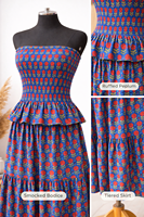 Ensemble haut court smocké et jupe à volants à imprimé floral pour femme, deux pièces faites à la main, tenues d'été