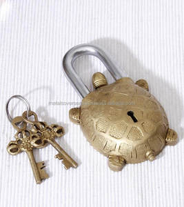 Long Antique Brass Round <b>Padlock</b> with Casting Technique Vintage Decorative Lock for Home Cabinet Door Interior Decoration - Product Image 6
