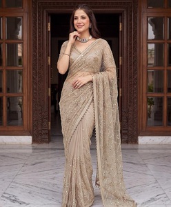 Indian Ethnic Fancy Designer Wedding Saree with Heavy Net Material Embroidery Sequins Work Trendy Women Fit - Product Image 1