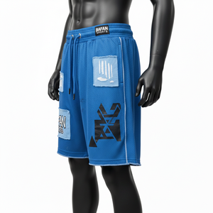 Men High Quality <b>Mesh</b> Shorts 160 GSM Lightweight Polyester Fabric Blue Style With Label Heat Transfer Workout <b>Mesh</b> men's shorts - Product Image 3