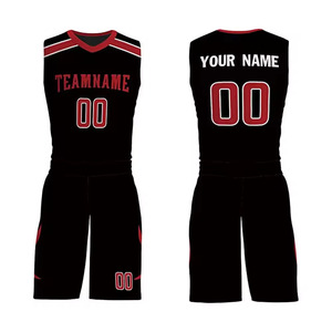 Conjunto de Camiseta de Baloncesto Unisex Negra y Roja con Cuello en V, Sin Mangas, Sublimada, de Poliéster de Secado Rápido, Ajuste Atlético para Nombre de Equipo 00 Todos - Product Image 1
