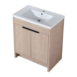 Mobile Bagno Freestanding da 30 Pollici con Lavabo in Resina Bianca e 2 Ante con Chiusura Ammortizzata (BVB02430PLO GRB3040) - Product Image 4