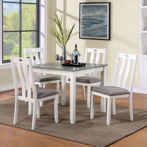 Set da Pranzo Moderno 5 Pezzi: Tavolo in Legno Massello Bianco con 4 Sedie Imbottite in Tessuto Grigio, Elegante Arredamento per Sala da Pranzo - Product Image 1