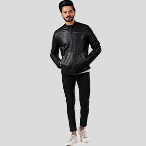 Veste en cuir véritable noir sur mesure pour homme, col en fausse fourrure, style motard, épaisse, chaude, en peau de mouton, pour l'hiver - Product Image 5