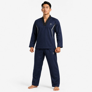 Men's Navy Karate Uniform Quick Dry Breathable Lightweight 100% Cotton Training Suit Logo Print Regular Fit Martial Arts Wear - Product Image 1