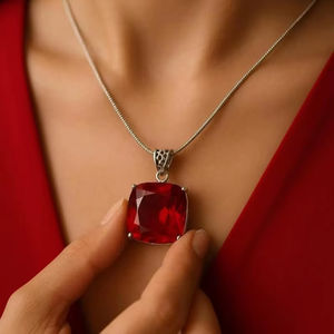 Colgante de Topacio Rojo Natural, Piedra Preciosa Grande, Plata de Ley 925, Chapado en Oro Antiguo, Certificado IGI, Collar Étnico de Lujo - Product Image 1