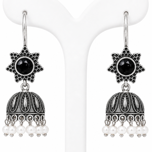 Bulk Price Black Blue Stone Jhumki <b>Earrings</b> Oxidized <b>Silver</b> Indian <b>Dangle</b> <b>Earring</b> Boho Ethnic Jewelry Pearl Jhumka Gift 4 Women - Product Image 1