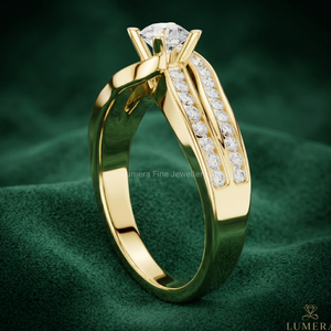 Bague de fiançailles et de mariage de luxe en or jaune 9K 10K 14K 18K avec diamant de laboratoire taille brillant, à double sangle, certifiée IGI pour femme - Product Image 4