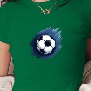 Camiseta corta de moda para mujer, de punto, con estampado Swirl Single Soccer Ball in Motion Y2K Slim Fit - Product Image 2