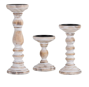 Handmade Rustic White Solid Wooden Pillar Candle Holder Set Eco Friendly Farmhouse Decor for Christmas Home Decoration - Product Image 6