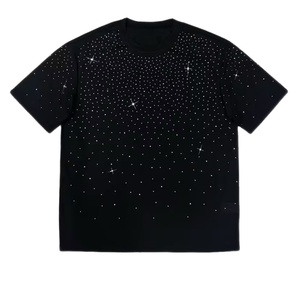เสื้อยืดคอกลมผ้าคอตตอนหนาพิมพ์ลายซิลค์สกรีน ตกแต่งด้วยคริสตัล ล้างสีแบบแอซิดวอช สไตล์สตรีทแฟชั่นวินเทจสำหรับผู้ชาย ทรงปกติ ขายส่ง - Product Image 1