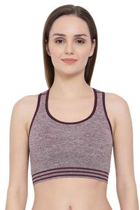 Soutien-gorge de sport gris marbré pour femme avec bordure noire et ourlet rayé, haut d'entraînement sans couture pour le yoga et la gym - Product Image 1