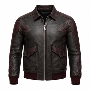 Blouson de moto de luxe pour homme en cuir véritable, coupe ajustée, style vintage de course, en cuir pleine fleur, fournisseur en gros - Product Image 1