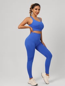 Seamless 2 Piece Gym Set Women Criss Cross Cutout Racerback Sports Bra and High Waist Muscle Contouring Yoga Leggings Outfit - Product Image 3