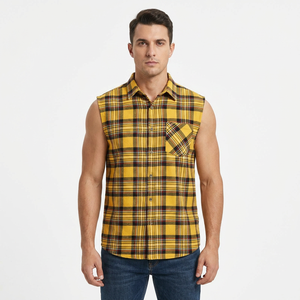 Camisa de Verano Moderna para Hombre, Sin Mangas, a Cuadros, de Franela, Estilo Biker, Informal, Multicolor, de Algodón Transpirable, con Patrón a Cuadros - Product Image 1