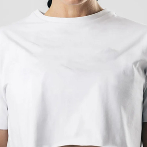 เสื้อยืดคอกลมสีขาวสำหรับผู้หญิง แขนสั้น ทรงปกติ ผ้าถักเนื้อเรียบ ใส่สบายทุกฤดูกาล - Product Image 1