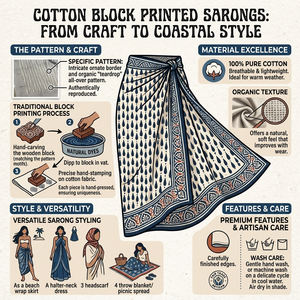 Cotton block printed <b>sarongs</b> with handcrafted patterns for beachwear resort fashion travel gifting home decor and wholesale - Product Image 6