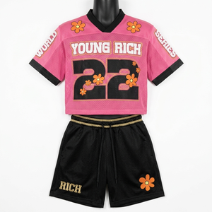 Custom 180 GSM polyester mesh <b>shorts</b> set navy orange contrast sleeve panels lightweight embroidered <b>patch</b> logo for <b>men's</b> set - Product Image 4