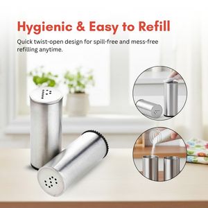 Ensemble de salières et poivrières en acier inoxydable de haute qualité, étanches et compatibles lave-vaisselle, pour le sel, le sucre, la cannelle et les épices - Product Image 3