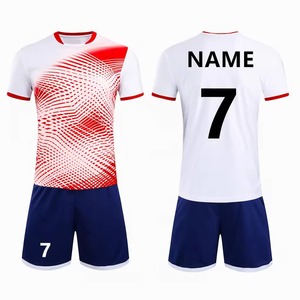 Ensemble de maillot de football sublimé SkyLike pour homme, maillot blanc et rouge, short bleu marine, respirant, séchage rapide, uniforme de football 100% polyester - Product Image 5