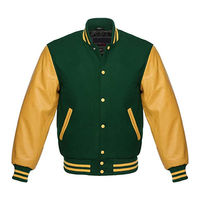 Veste universitaire pour homme verte et jaune avec manches en cuir PU, style décontracté pour l'automne, col rabattu, design à simple boutonnage