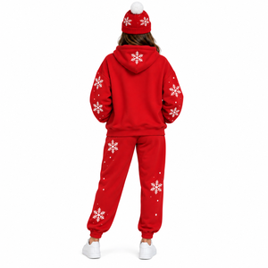 Custom Christmas Tracksuit Set Wholesale Christmas Hoodie Jogger Set OEM Winter Fleece Tracksuit Christmas Snowflake Hoodie Set - Product Image 4