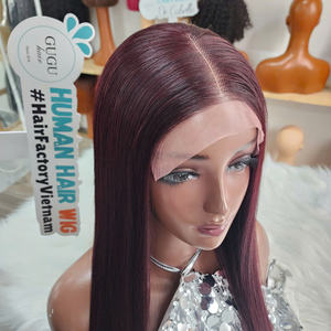 Peluca sin pegamento de lujo 100% vietnamita de 20 pulgadas, color burdeos personalizado, cabello humano virgen, productos capilares naturales para mujeres negras - Product Image 3