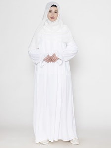 Women's White Abaya Floor Length Loose Fit Long Sleeve Hooded Modest Daily Wear Middle East Style Polyester <b>Dress</b> - Product Image 3