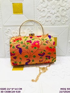 Handmade Embroidered <b>Clutch</b> Bag with Magnetic Closure and Chain Strap | Designer Ethnic <b>Wedding</b> Party Handbag for Women - Product Image 3