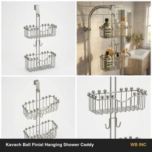 Organizador de Ducha de Acero Cepillado Hecho a Mano de 26 cm con Remate de Bola Kavach, Sin Tapas de Plástico, Decoración para Hogar/Hotel - Product Image 6