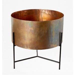 Wholesale Modern Indoor Metal Planter <b>Pot</b> <b>with</b> Black Iron <b>Stand</b> Luxury Round Copper Finish Flower <b>Pot</b> <b>Stand</b> for Home Living Room - Product Image 1