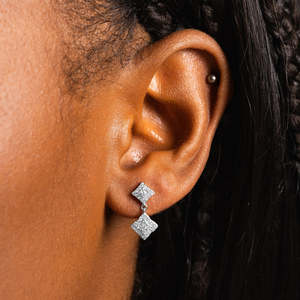 Square Cluster Moissanite Drop <b>Earrings</b> VVS1 D Color 925 Sterling <b>Silver</b> <b>Dangle</b> <b>Earrings</b> for Women - Product Image 1
