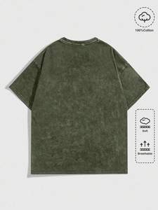 T-shirt unisexe en jersey de coton à col rond, style vintage, délavé à l'acide, logo personnalisé, vente en gros - Product Image 3