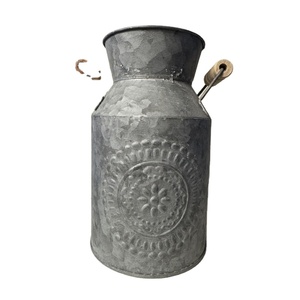 Trendy Galvanized Iron Milk Can with Handle Handmade Design Sustainable Metal Flower Plant <b>Stand</b> for Home Garden Decor - Product Image 1