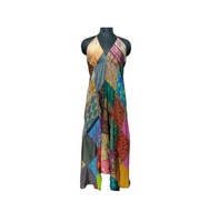 Robe Saree en Soie pour Femme, Prix de Gros, Tissu Patchwork Imprimé Couleurs Mixtes, Taille Unique, Décoration en Dentelle, Modèle GC-AP-1119