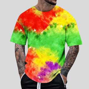 T-shirts tie-dye sur mesure OEM pour hommes, col rond oversize, 100% coton, haut décontracté, grandes tailles, coupe ample, confortable, t-shirt d'été - Product Image 3