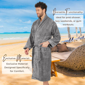 Plush Cotton <b>Men's</b> Long Sleeve <b>Bathrobe</b>-Soft & Quick Dry Casual Robe for Home Hotel Spa & Resort Use with Waist Tie - Product Image 5