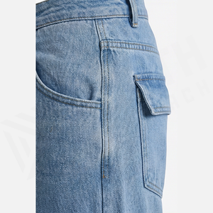 Pantalones Cargo de Cintura Alta para Hombre, Jeans de Mezclilla Azul Claro, Pantalones Utilitarios Lavados con Piedras, Corte Regular, Tela de Algodón para Primavera - Product Image 6