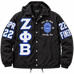 Chaqueta Bomber Impermeable de Satén Zeta Phi Beta, Negra con Capucha, Bordada, Personalizada, para Invierno, Fabricante OEM - Product Image 1